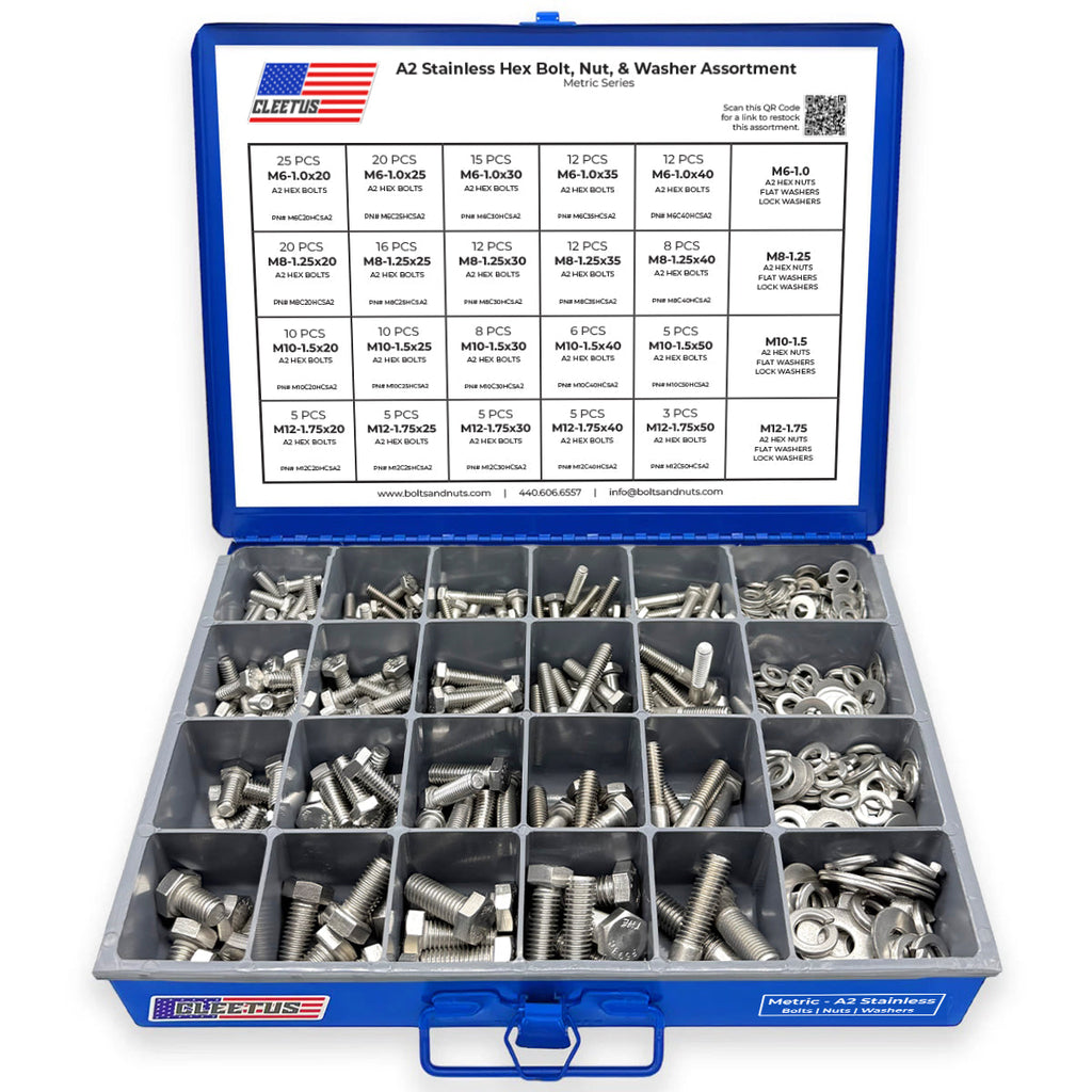 Metric Stainless Hex Bolt, Nut & Washer Assortment - 600 Piece