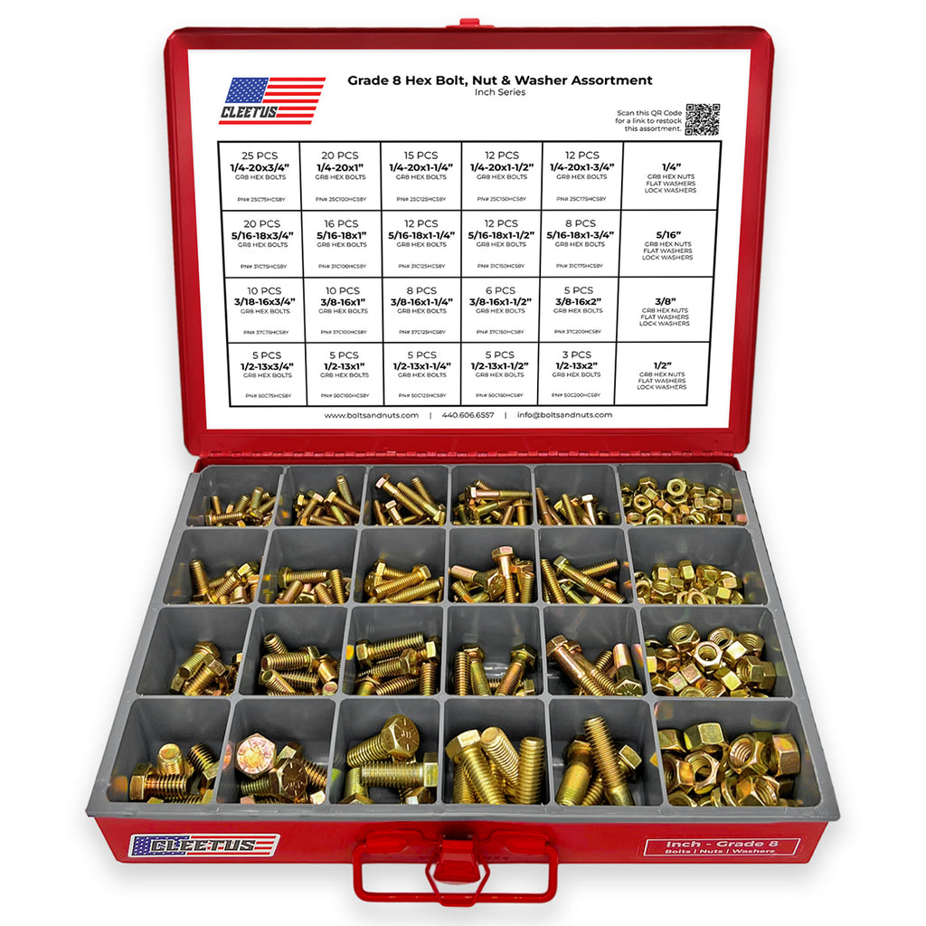 Inch Grade 8 Hex Bolt, Nut & Washer Assortment - 600 Piece