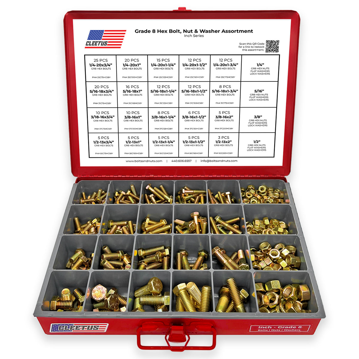 Inch Grade 8 Hex Bolt, Nut & Washer Assortment - 600 Piece