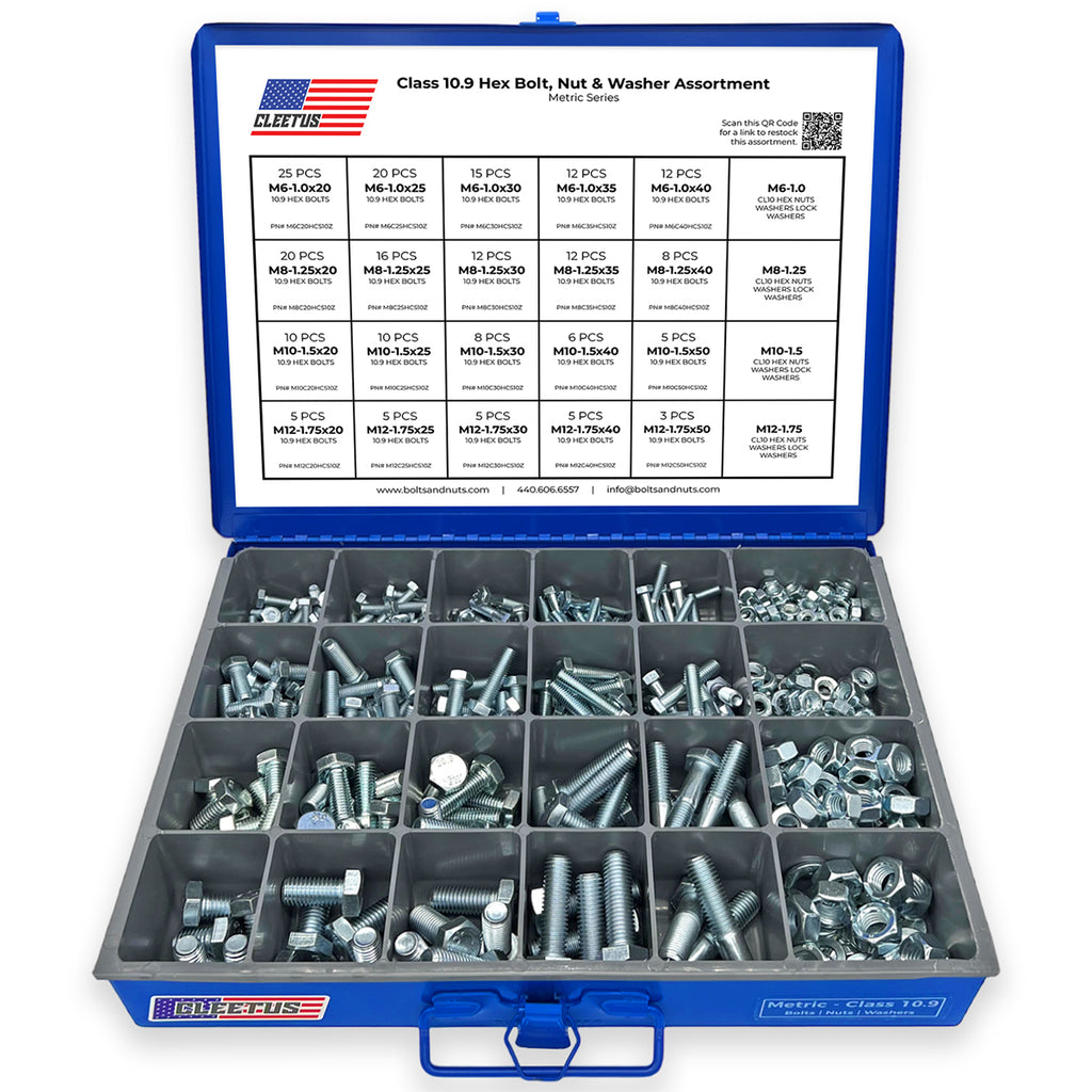 Metric Class 10.9 Hex Bolt, Nut & Washer Assortment - 600 Piece