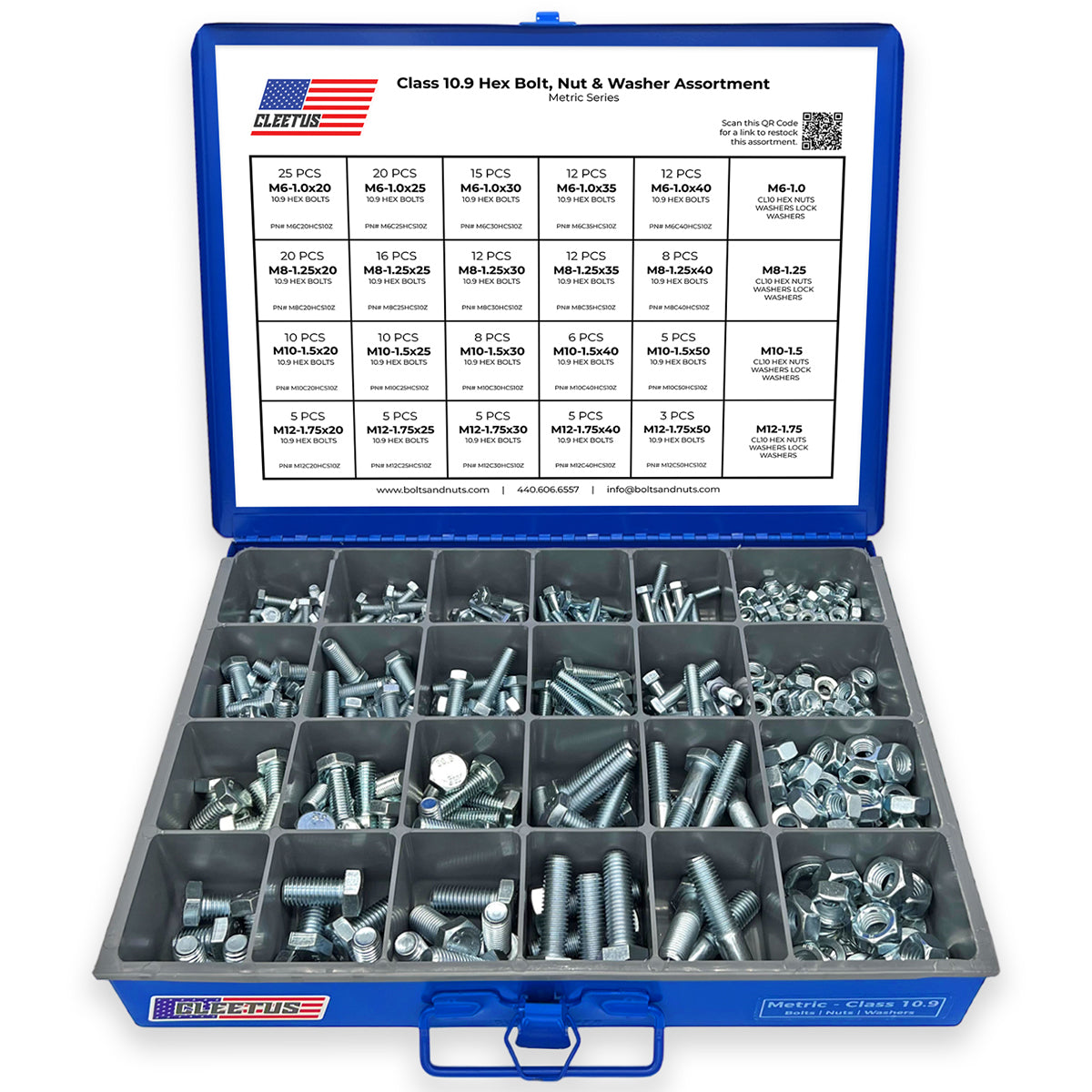 Metric Class 10.9 Hex Bolt, Nut & Washer Assortment - 600 Piece