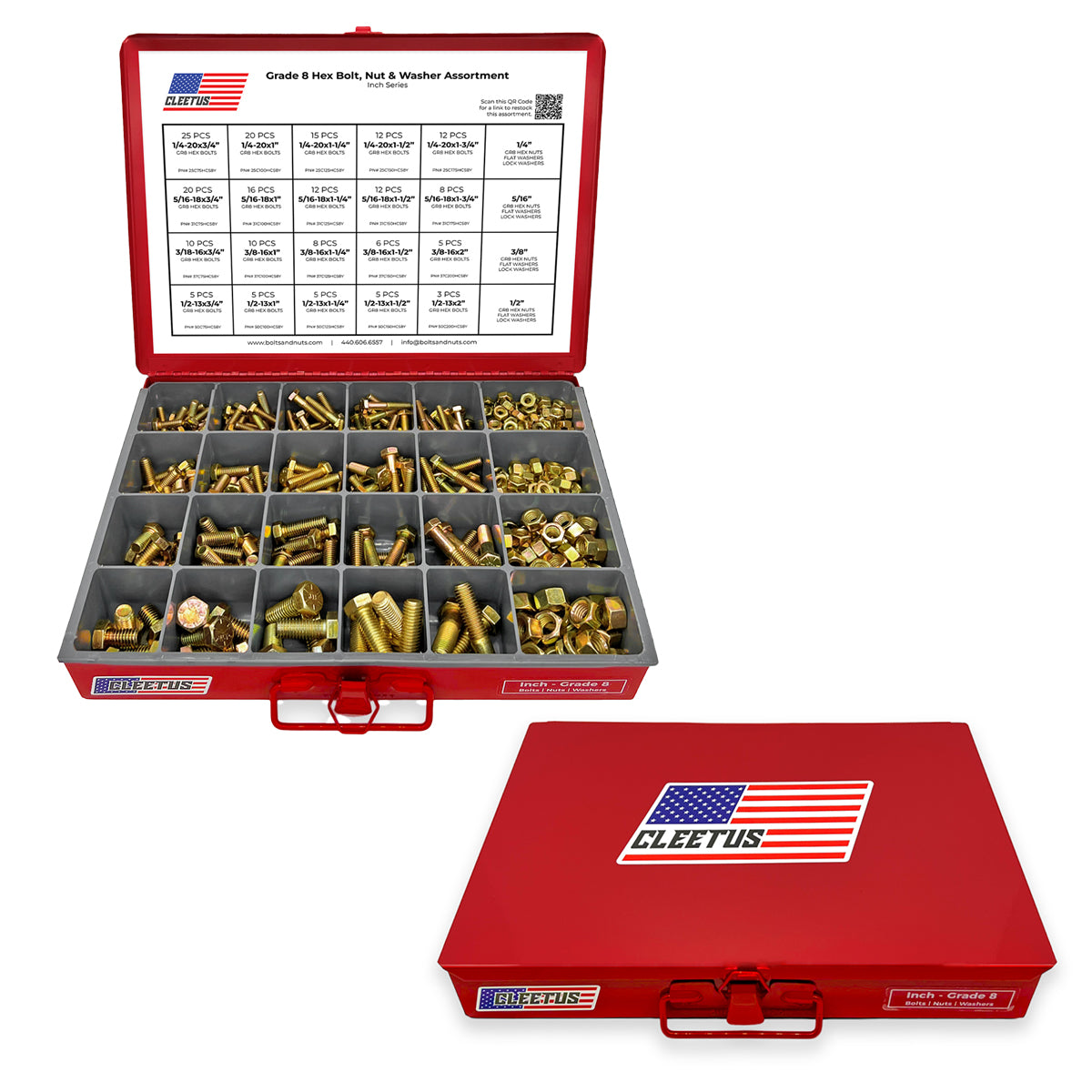 Inch Grade 8 Hex Bolt, Nut & Washer Assortment - 600 Piece