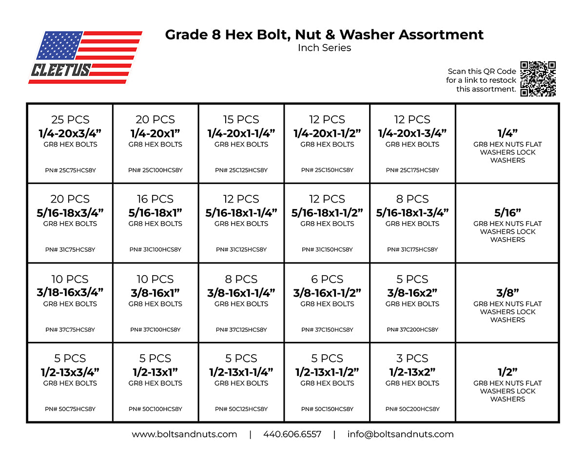 Inch Hex Bolt, Nut & Washer Assortment - 600 Piece