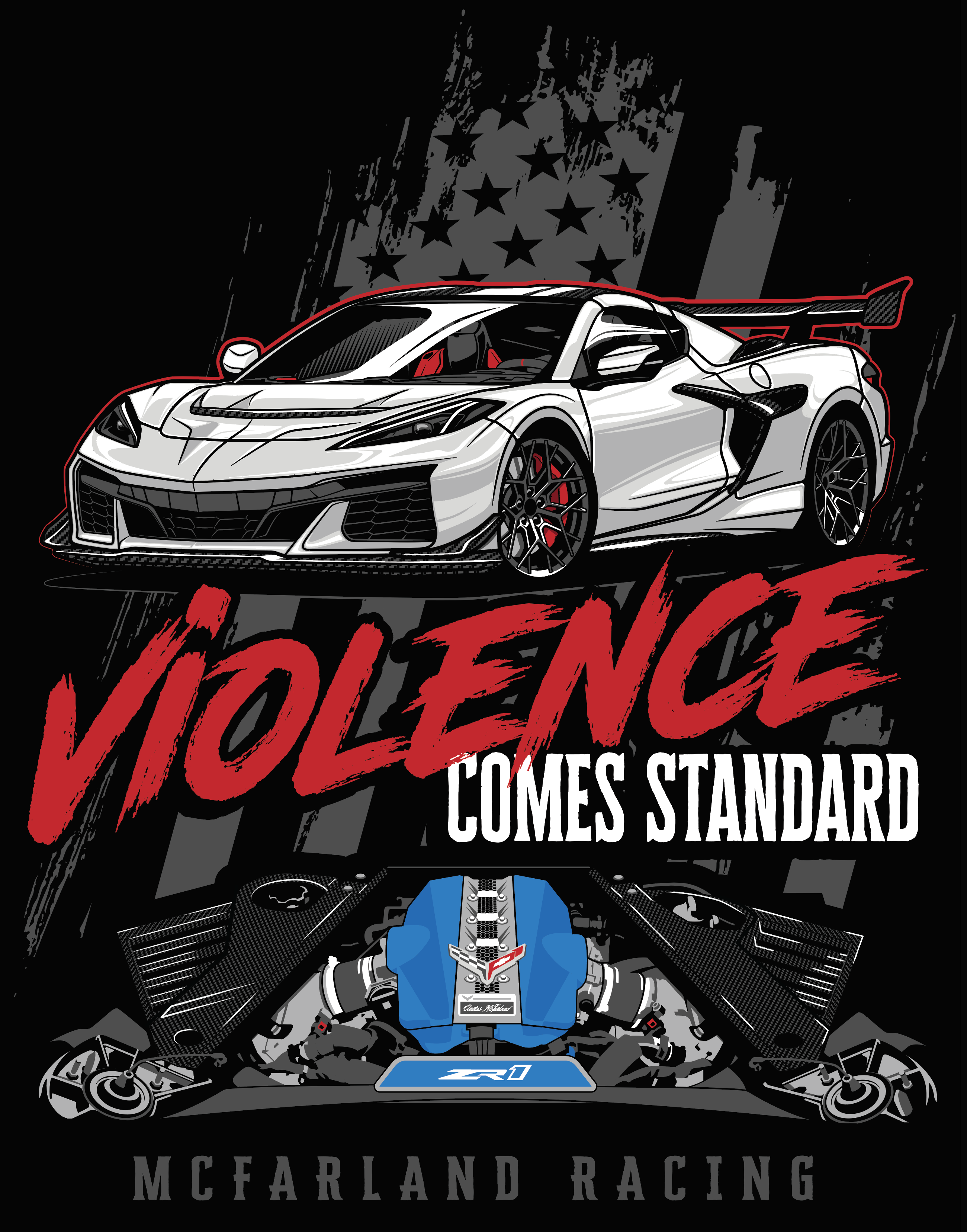 Cleetus Violence Comes Standard Corvette Shirt