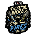 Zack Twisting Wires Starting Fires -Sticker